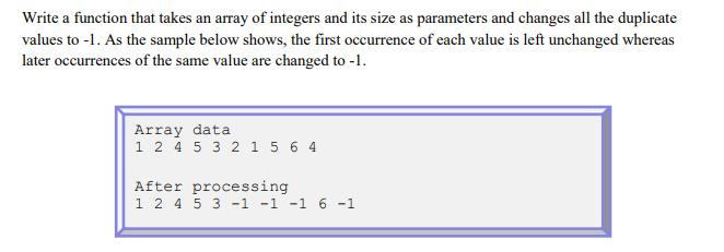 Write a function that takes an array of integers and its size