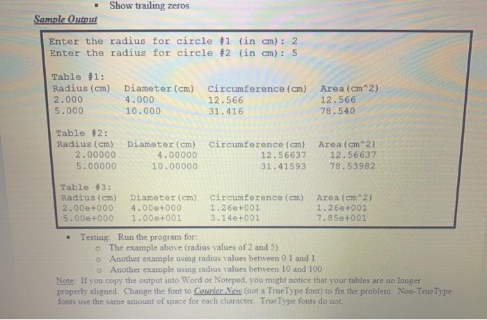 showing the radius, diameter, circumference, and area of two circles according to