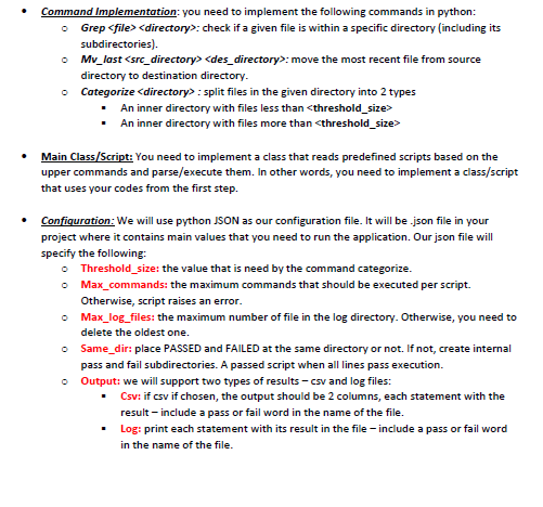 Task #1 : I want to create or implement the following commands