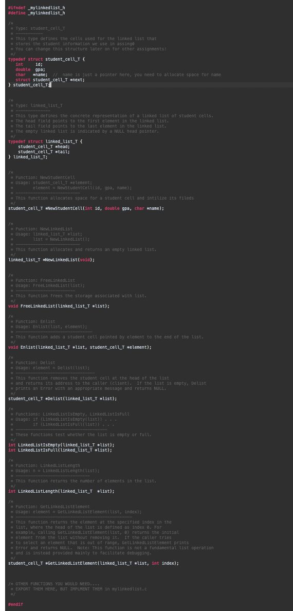 the linked list by using the structures and functions from mylinkedlist library.