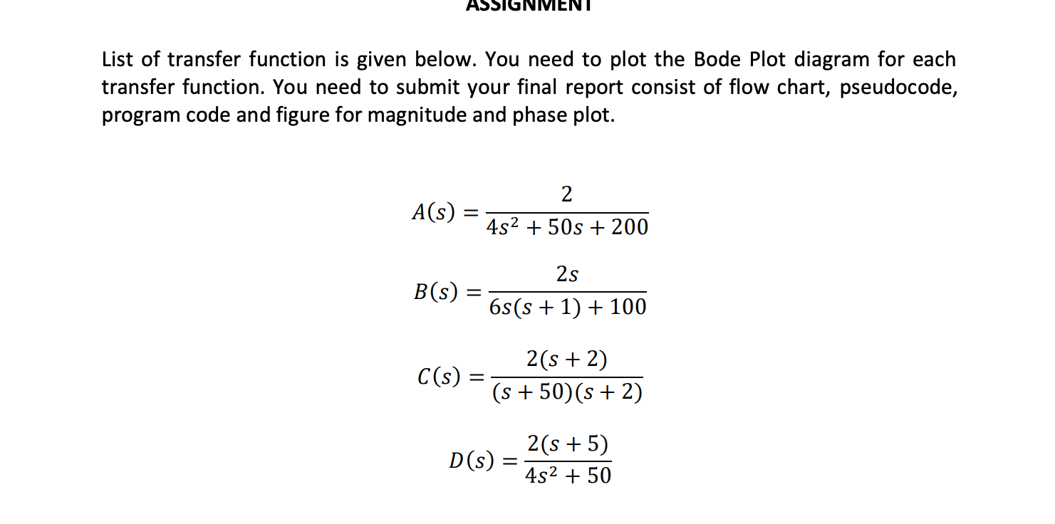 its math lab ASSIG List of transfer function is given below. You