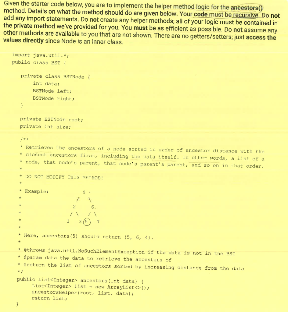 BST coding problem Given the starter code below, you are to implement