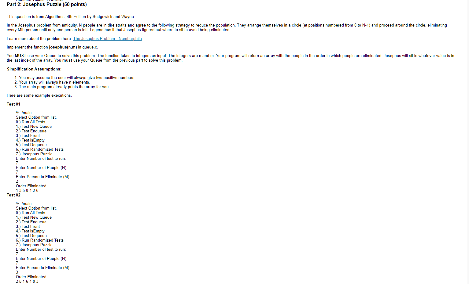 Need help with thin in c programming language Part 2: Josephus Puzzle