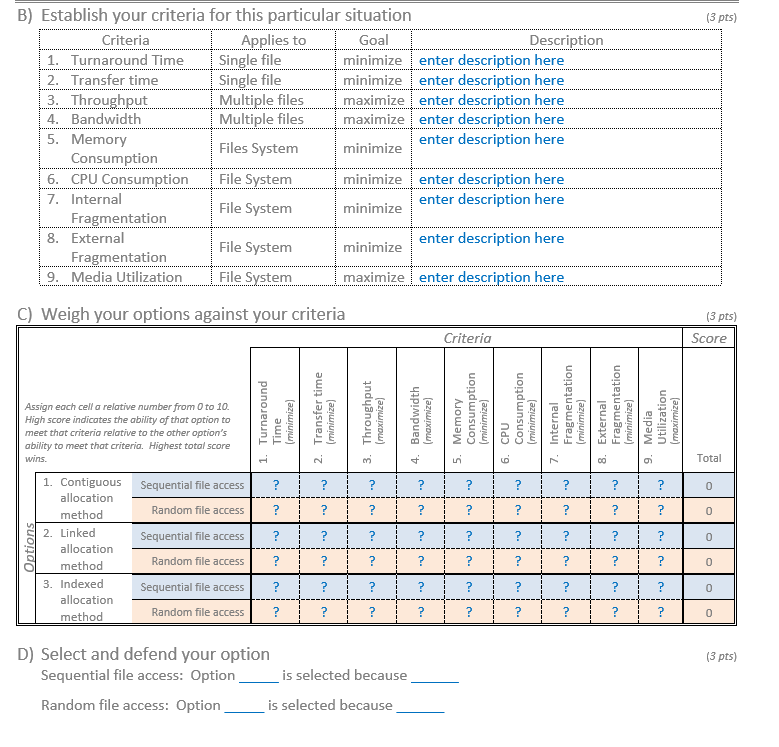 contrast the performance of9 pts the three techniques for allocating disk blocks