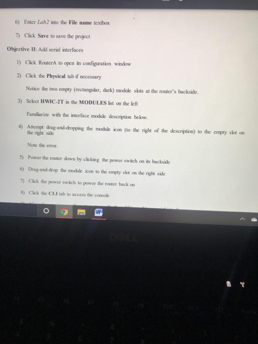 Objective l: Create Packet Tracer project 1) On a personal computer with