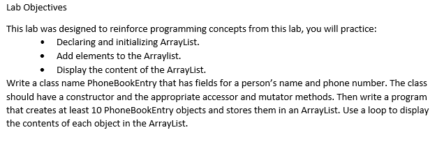  Using Java. Please add comments if possible and explain. Lab Objectives