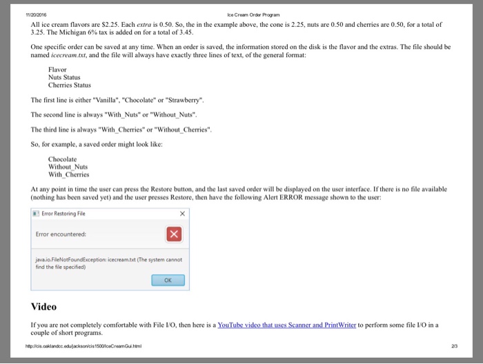 were supposed to follow. Thank you! Ice Cream Order Program Ice Cream