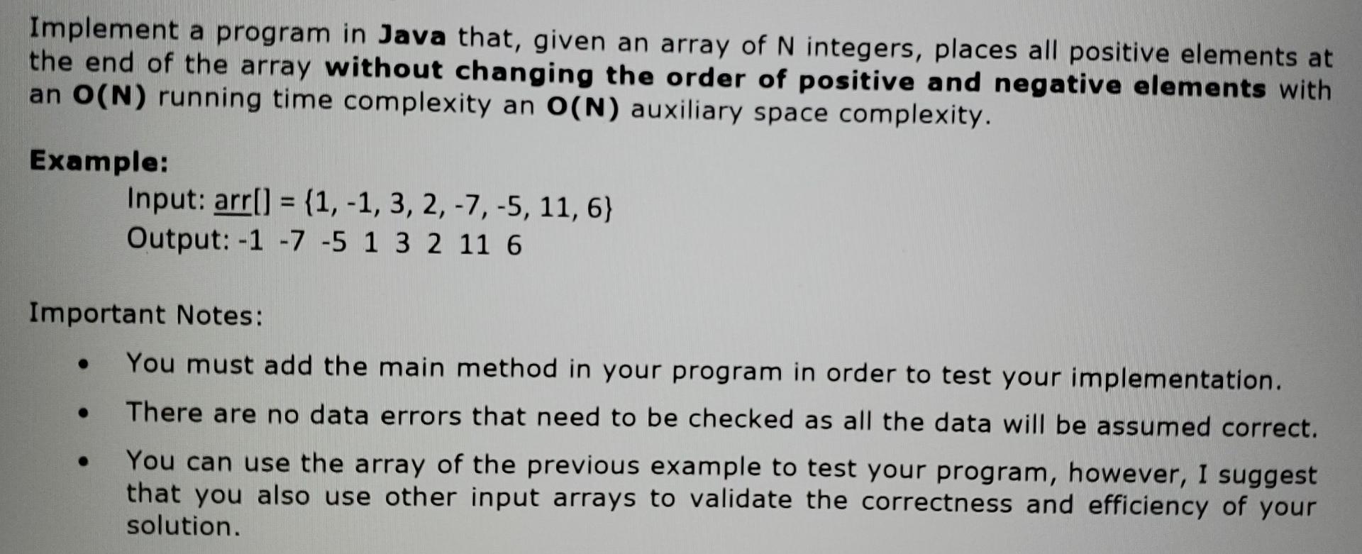 Java program Implement a program in Java that, given an array of