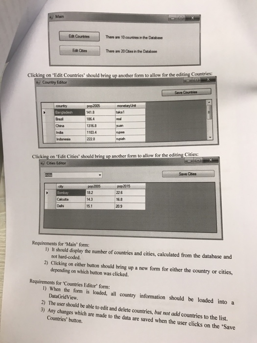 the design of a simple interface to their Megacities Population database. The