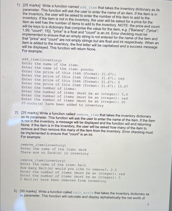 we are using python 1) [25 marks] Write a function named add