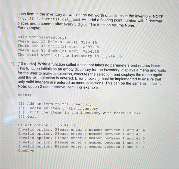 item that takes the inventory dictionary as its parameter. This function will