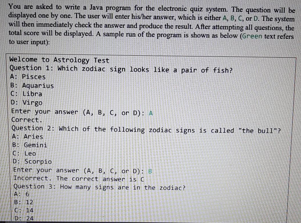  You are asked to write a Java program for the electronic