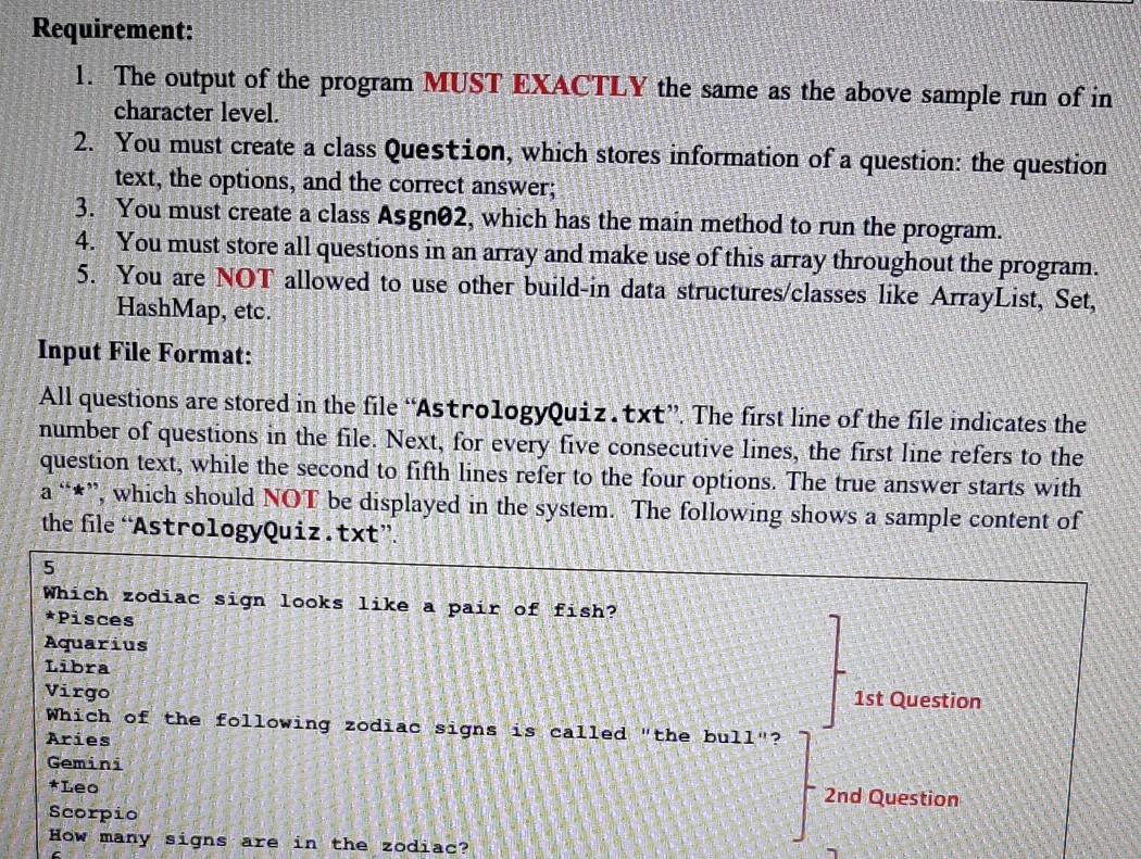 quiz system. The question will be displayed one by one. The user