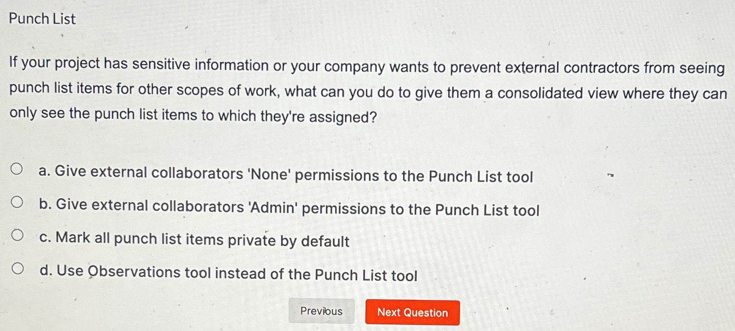 Punch List\ If your project has sensitive information or your company wants