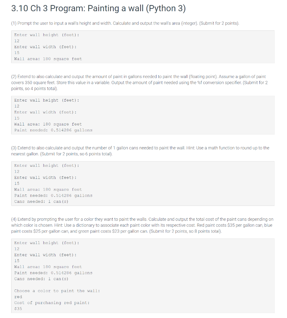  3.10 Ch 3 Program: Painting a wall (Python 3) (1) Prompt