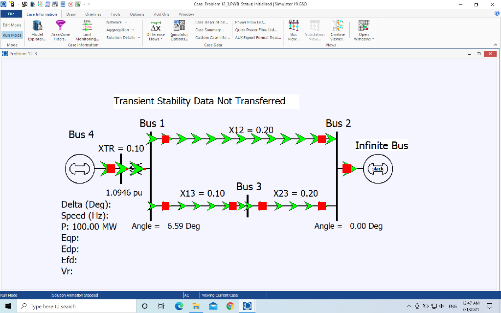 Power World Simulator case Problem 12_3. This case models the system from
