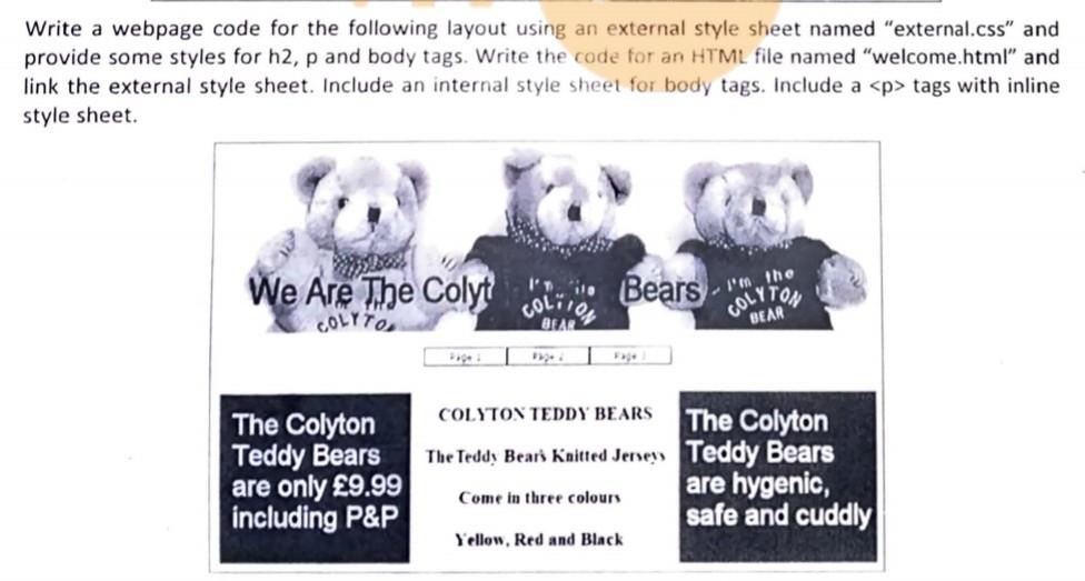  Write a webpage code for the following layout using an external