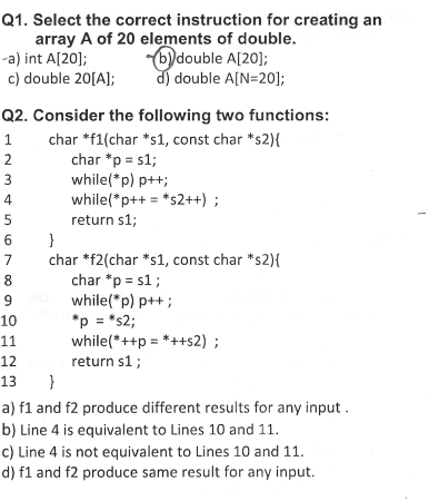  Q1. Select the correct instruction for creating an array A of