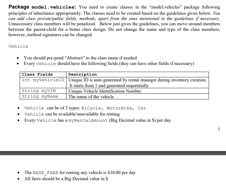 Package model vehicles: You need to create classes in the model.vehicles
