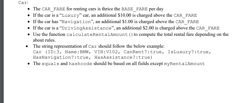 fields, methods, apart from the ones mentioned in the guidelines if necessary.