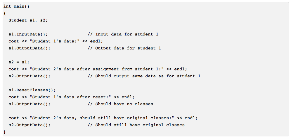 A string that stores the name of the student numClasses An integer