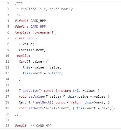 class should use a template argument for the Card class as the