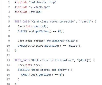 base type of the template. The Deck class should support initiation, draw