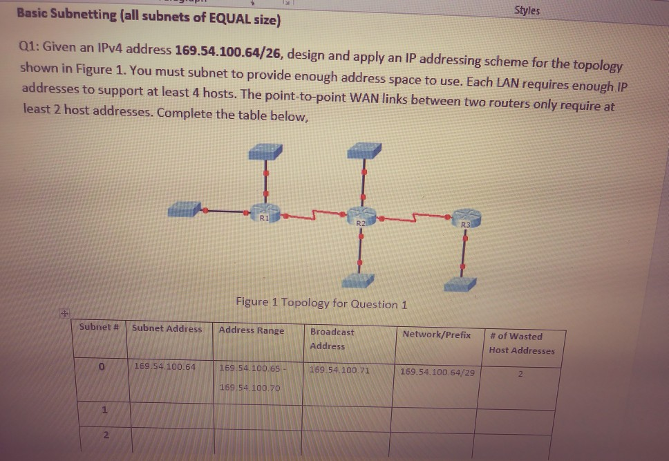  Please show all work and explain. Styles Basic Subnetting (all subnets