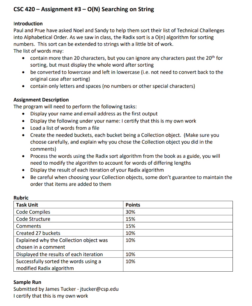 CSC 420 - Assignment #3 - O(N) Searching on String Introduction