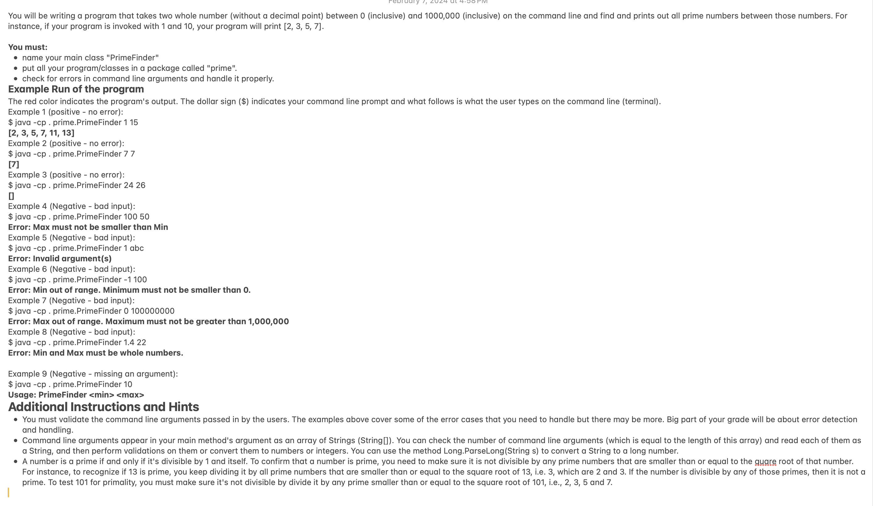  instance, if your program is invoked with 1 and 10, your