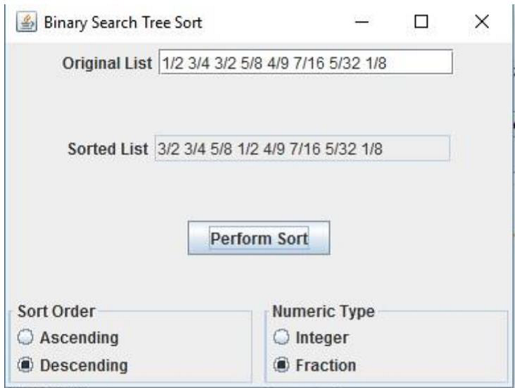 a binary search tree. The program should be able to sort lists