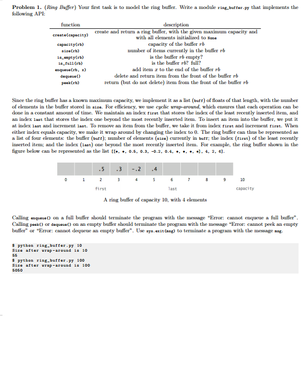 PYTHON ONLY FOLLOW DIRECIONS GIVEN! """ ring_buffer.py Models a ring buffer. """