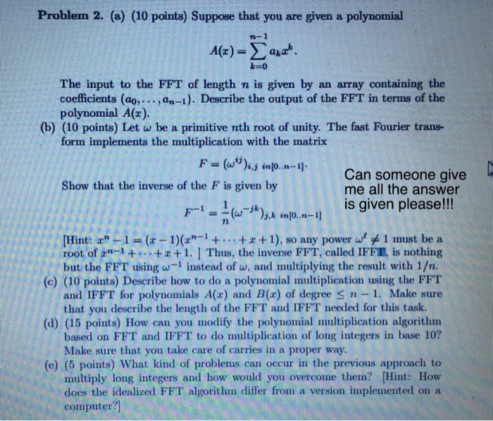 Problem 2. (a) (10 points) Suppose that you are given a