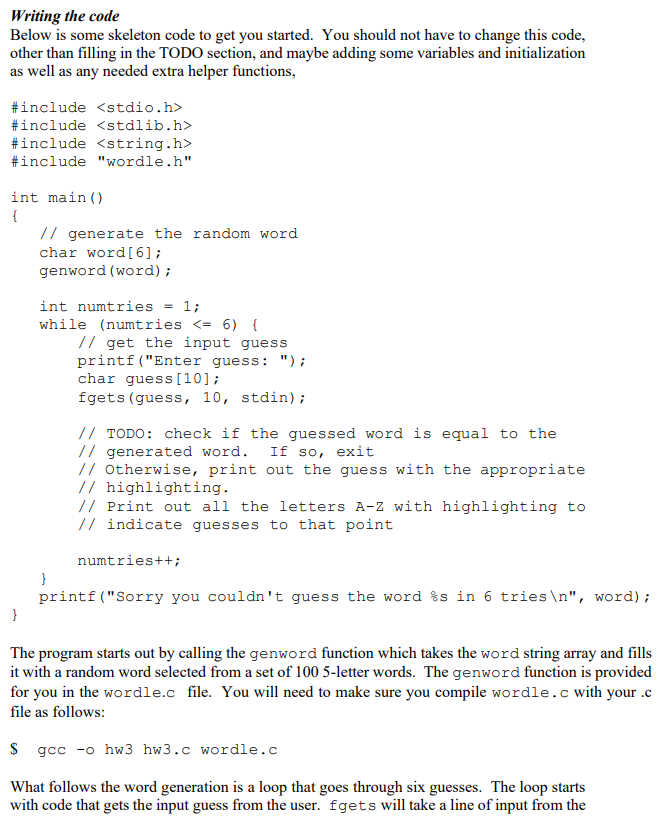 I am having some trouble making this work. Please write in C
