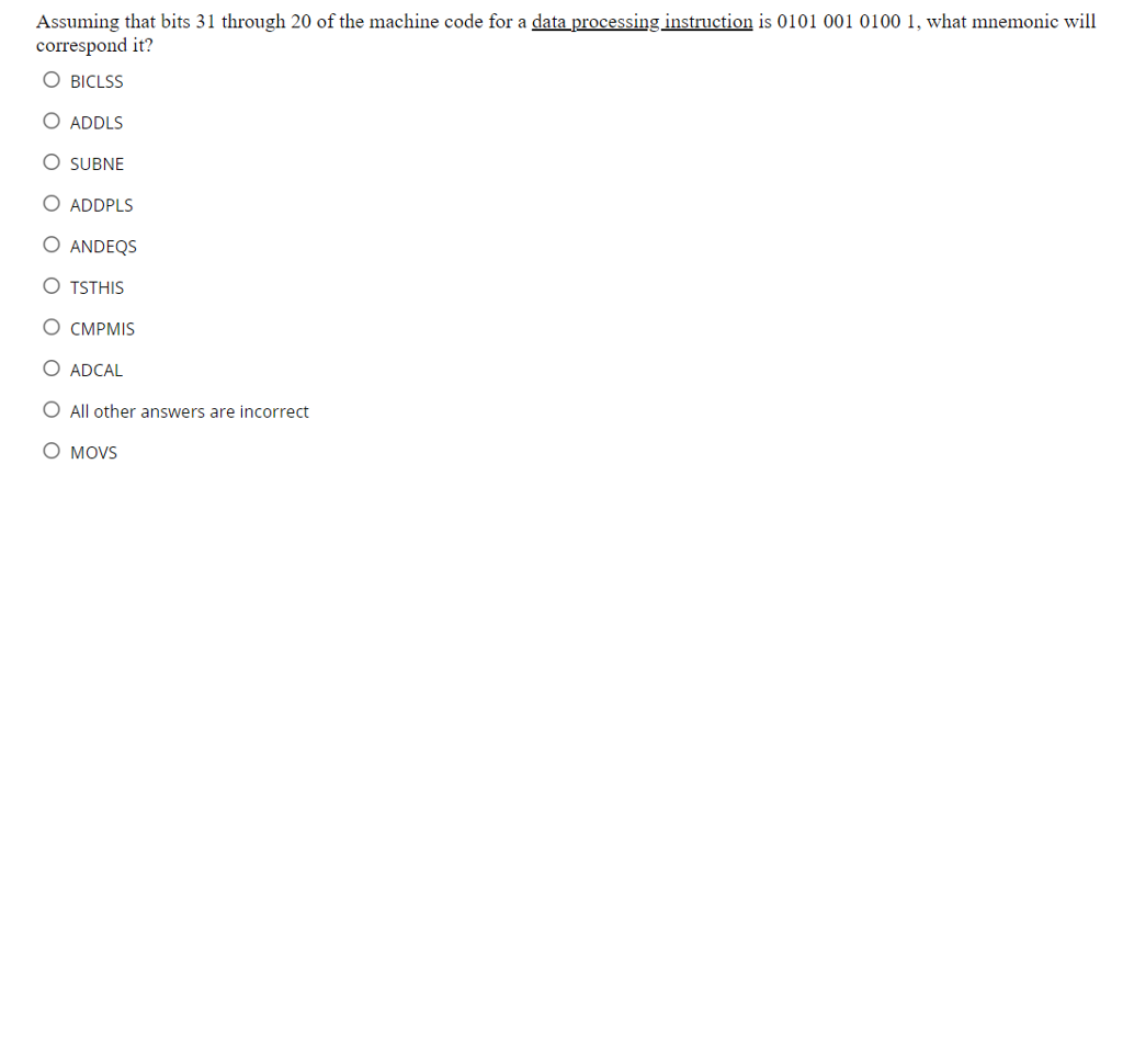  Assuming that bits 31 through 20 of the machine code for