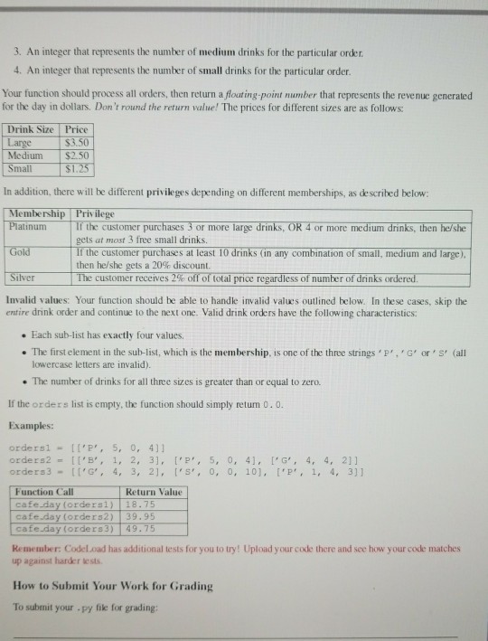 cafe day ) that which takes one argument, orders, which is a