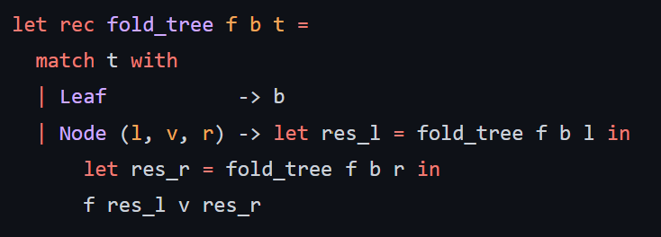 in OCaml. Given the tree_fold (fold_tree) function, please code a composed function