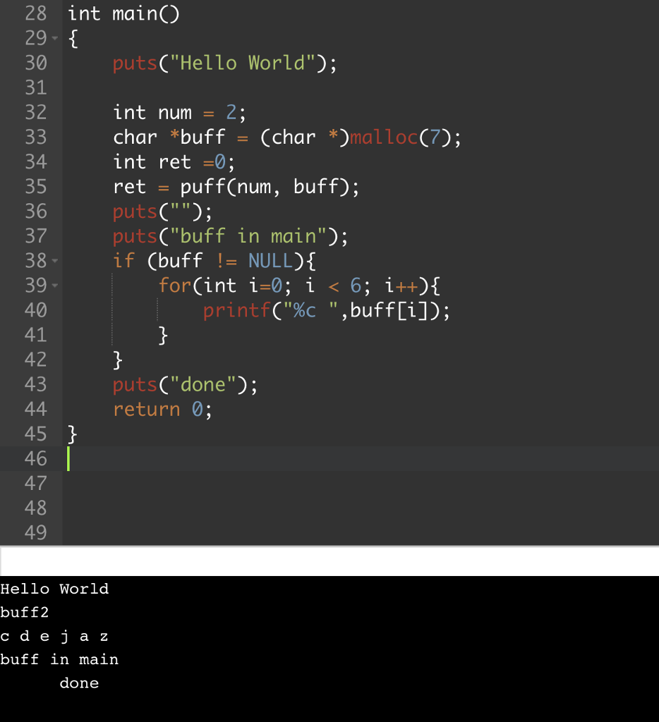 buff in main doesn't contain the data/contents that I put inside of