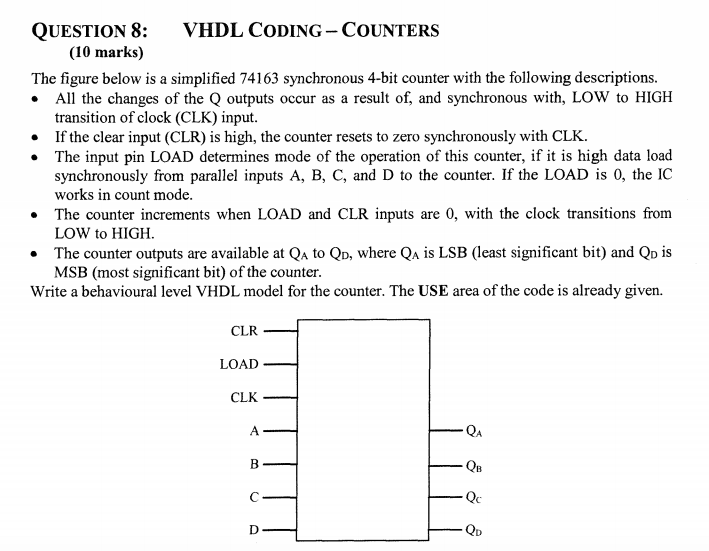  QUESTION 8: VHDL CoDING- CoUNTERS (10 marks) The figure below is