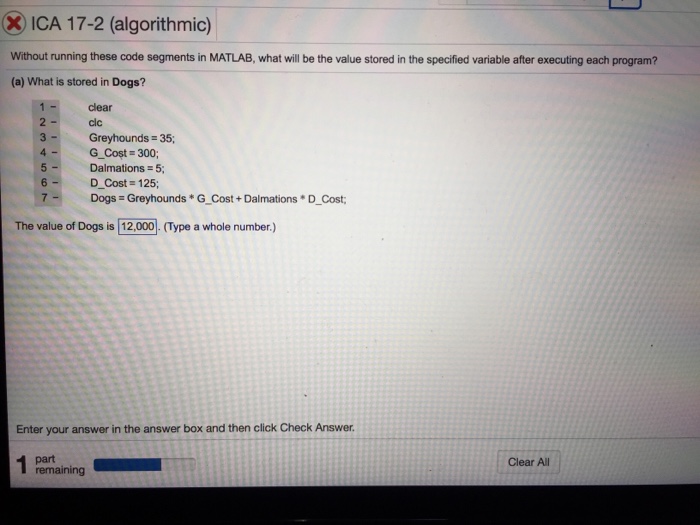  ICA 17-2 (algorithmic) Without running these code segments in MATLAB, what