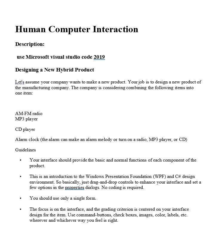  Human Computer Interaction Description: use Microsoft visual studio code 2019 Designing