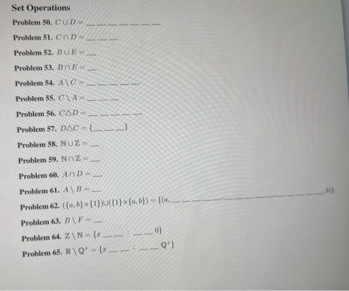  Set Operations Problem 50. CUD Problem 51. CAD Problem 52. BUE=