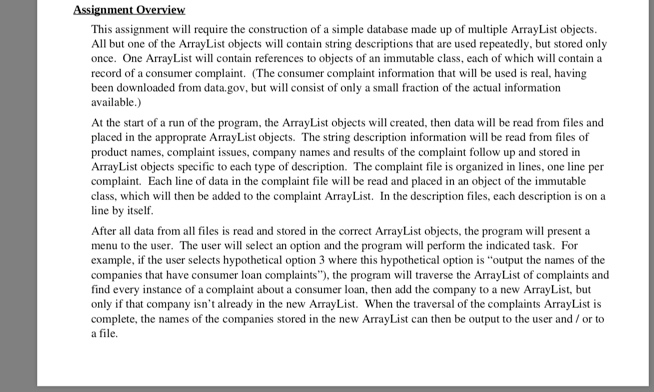This assignment will require the construction of a simple database made