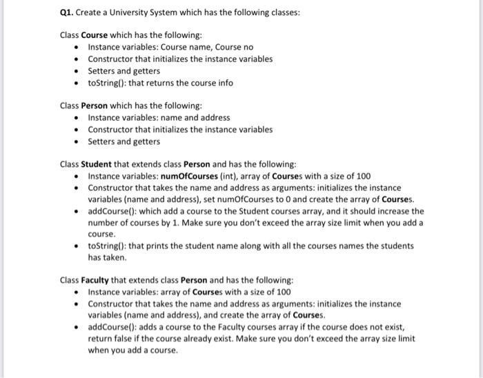solve in java and don't add extra instance variable in class faculty