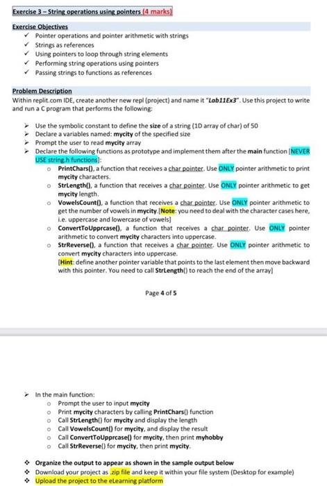  Exercise 3 - String operations using pointers (4 marks) Exercise Obiectives