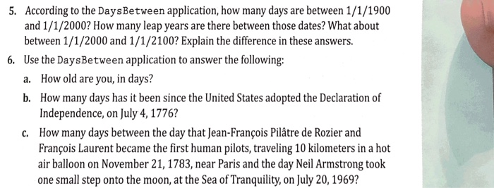  According to the DaysBetween application, how many days are between 1/1/1900