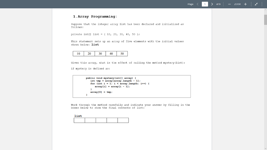  Page ot 9 1. Array Programming Suppose that the integ follows: