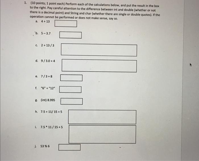 were made before each part, find the value of result for each