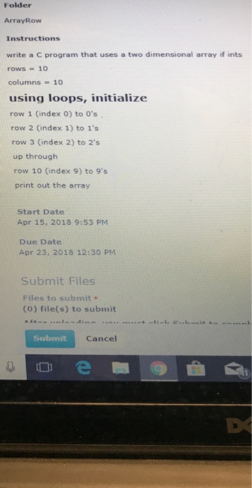  Folder ArrayRow Instructions write a C program that uses a two