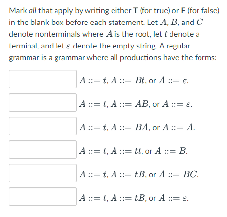  Mark all that apply by writing either T(for true) or F(for